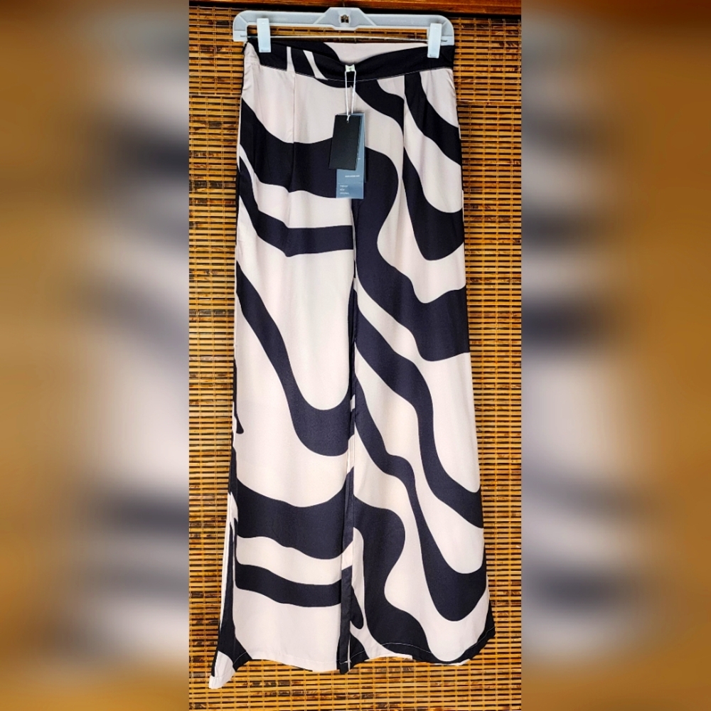 U0OZEE Stylish Black and White Wide Leg Pants